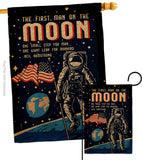 First Men On Moon - Military Americana Vertical Impressions Decorative Flags HG108624 Made In USA