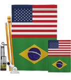 Brazil US Friendship - Nationality Flags of the World Vertical Impressions Decorative Flags HG140320 Made In USA