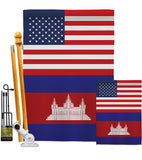 Cambodia US Friendship - Nationality Flags of the World Vertical Impressions Decorative Flags HG140327 Made In USA