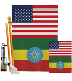 Ethiopia US Friendship - Nationality Flags of the World Vertical Impressions Decorative Flags HG140372 Made In USA