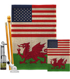 Wales US Friendship - Nationality Flags of the World Vertical Impressions Decorative Flags HG140691 Made In USA