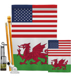 Wales US Friendship - Nationality Flags of the World Vertical Impressions Decorative Flags HG140691 Made In USA