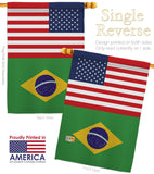 Brazil US Friendship - Nationality Flags of the World Vertical Impressions Decorative Flags HG140320 Made In USA