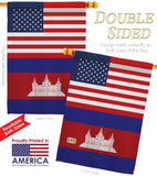 Cambodia US Friendship - Nationality Flags of the World Vertical Impressions Decorative Flags HG140327 Made In USA
