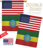 Ethiopia US Friendship - Nationality Flags of the World Vertical Impressions Decorative Flags HG140372 Made In USA
