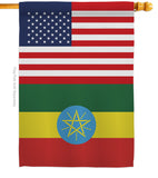 Ethiopia US Friendship - Nationality Flags of the World Vertical Impressions Decorative Flags HG140372 Made In USA