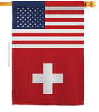 Switzerland US Friendship - Nationality Flags of the World Vertical Impressions Decorative Flags HG140660 Made In USA