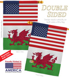 Wales US Friendship - Nationality Flags of the World Vertical Impressions Decorative Flags HG140691 Made In USA