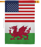 Wales US Friendship - Nationality Flags of the World Vertical Impressions Decorative Flags HG140691 Made In USA