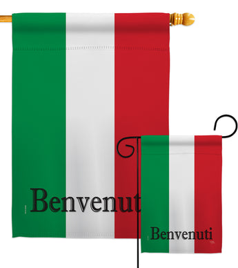 Italy Benvenuti - Nationality Flags of the World Vertical Impressions Decorative Flags HG108435 Made In USA