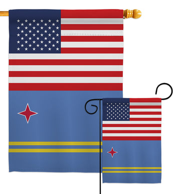 Aruba US Friendship - Nationality Flags of the World Vertical Impressions Decorative Flags HG140283 Made In USA