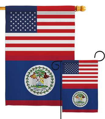 Belize US Friendship - Nationality Flags of the World Vertical Impressions Decorative Flags HG140297 Made In USA