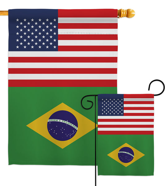 Brazil US Friendship - Nationality Flags of the World Vertical Impressions Decorative Flags HG140320 Made In USA