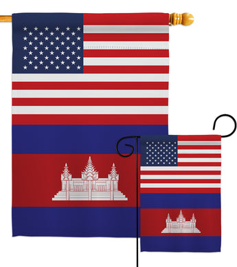 Cambodia US Friendship - Nationality Flags of the World Vertical Impressions Decorative Flags HG140327 Made In USA
