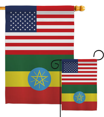 Ethiopia US Friendship - Nationality Flags of the World Vertical Impressions Decorative Flags HG140372 Made In USA