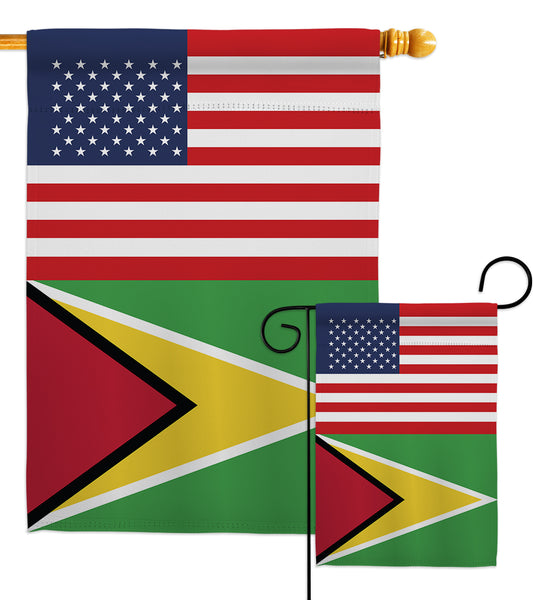 Guyana US Friendship - Nationality Flags of the World Vertical Impressions Decorative Flags HG140395 Made In USA