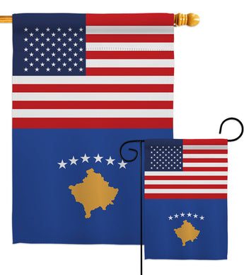 Kosovo US Friendship - Nationality Flags of the World Vertical Impressions Decorative Flags HG140421 Made In USA