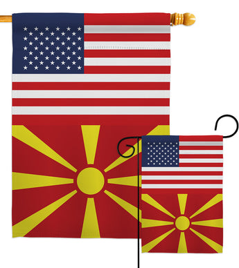 Macedonia US Friendship - Nationality Flags of the World Vertical Impressions Decorative Flags HG140439 Made In USA