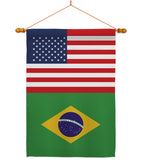 Brazil US Friendship - Nationality Flags of the World Vertical Impressions Decorative Flags HG140320 Made In USA