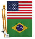 Brazil US Friendship - Nationality Flags of the World Vertical Impressions Decorative Flags HG140320 Made In USA