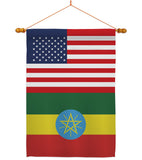Ethiopia US Friendship - Nationality Flags of the World Vertical Impressions Decorative Flags HG140372 Made In USA