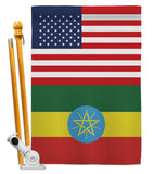 Ethiopia US Friendship - Nationality Flags of the World Vertical Impressions Decorative Flags HG140372 Made In USA