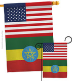 Ethiopia US Friendship - Nationality Flags of the World Vertical Impressions Decorative Flags HG140372 Made In USA