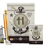 Nautical H Initial - Nautical Coastal Vertical Impressions Decorative Flags HG130190 Made In USA
