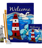 Welcome Red Lighthouse - Nautical Coastal Vertical Impressions Decorative Flags HG137077 Made In USA