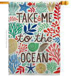 Take Me To The Ocean - Nautical Coastal Vertical Impressions Decorative Flags HG107066 Made In USA