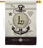 Nautical L Initial - Nautical Coastal Vertical Impressions Decorative Flags HG130194 Made In USA