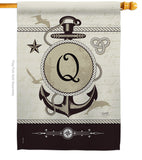 Nautical Q Initial - Nautical Coastal Vertical Impressions Decorative Flags HG130199 Made In USA