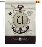 Nautical U Initial - Nautical Coastal Vertical Impressions Decorative Flags HG130203 Made In USA