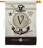 Nautical V Initial - Nautical Coastal Vertical Impressions Decorative Flags HG130204 Made In USA