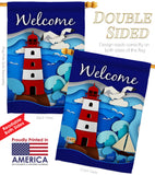 Welcome Red Lighthouse - Nautical Coastal Vertical Impressions Decorative Flags HG137077 Made In USA