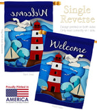 Welcome Red Lighthouse - Nautical Coastal Vertical Impressions Decorative Flags HG137077 Made In USA