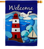 Welcome Red Lighthouse - Nautical Coastal Vertical Impressions Decorative Flags HG137077 Made In USA