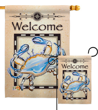 Blue Crab - Nautical Coastal Vertical Impressions Decorative Flags HG107028 Made In USA