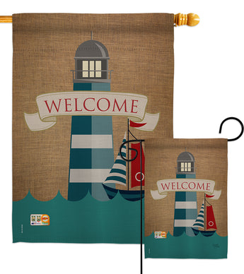 Lighthouse & Sailboat - Nautical Coastal Vertical Impressions Decorative Flags HG107046 Made In USA