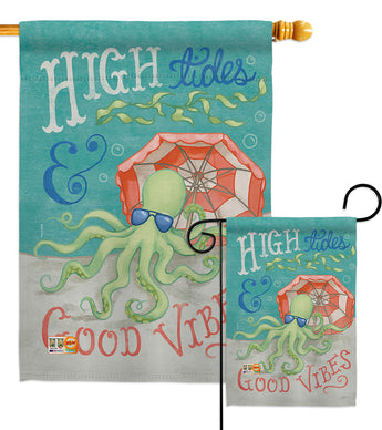 Octopus Good Vibes - Nautical Coastal Vertical Impressions Decorative Flags HG107062 Made In USA