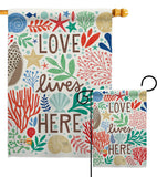 Love Lives Here - Nautical Coastal Vertical Impressions Decorative Flags HG107064 Made In USA