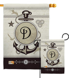 Nautical D Initial - Nautical Coastal Vertical Impressions Decorative Flags HG130186 Made In USA