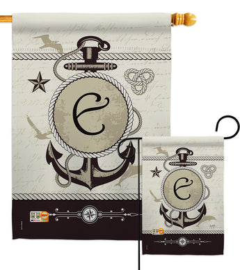 Nautical E Initial - Nautical Coastal Vertical Impressions Decorative Flags HG130187 Made In USA