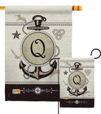 Nautical Q Initial - Nautical Coastal Vertical Impressions Decorative Flags HG130199 Made In USA