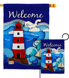 Welcome Red Lighthouse - Nautical Coastal Vertical Impressions Decorative Flags HG137077 Made In USA