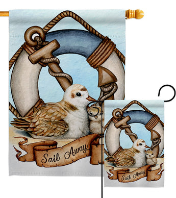 Sail Away Seagull - Nautical Coastal Vertical Impressions Decorative Flags HG192619 Made In USA