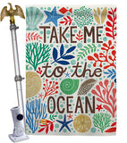 Take Me To The Ocean - Nautical Coastal Vertical Impressions Decorative Flags HG107066 Made In USA