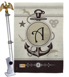 Nautical A Initial - Nautical Coastal Vertical Impressions Decorative Flags HG130183 Made In USA