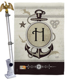 Nautical H Initial - Nautical Coastal Vertical Impressions Decorative Flags HG130190 Made In USA