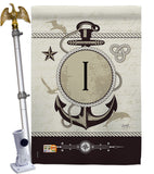 Nautical I Initial - Nautical Coastal Vertical Impressions Decorative Flags HG130191 Made In USA